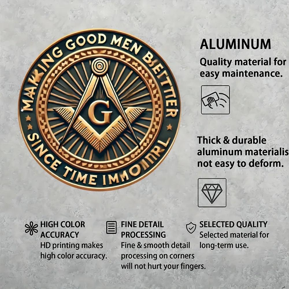 Exquisite Freemasonry Emblem Sign, Aluminum Foil-Carved. Round, Durable Wall Art. Perfect for Home, A Fine Outdoor Gift Option.