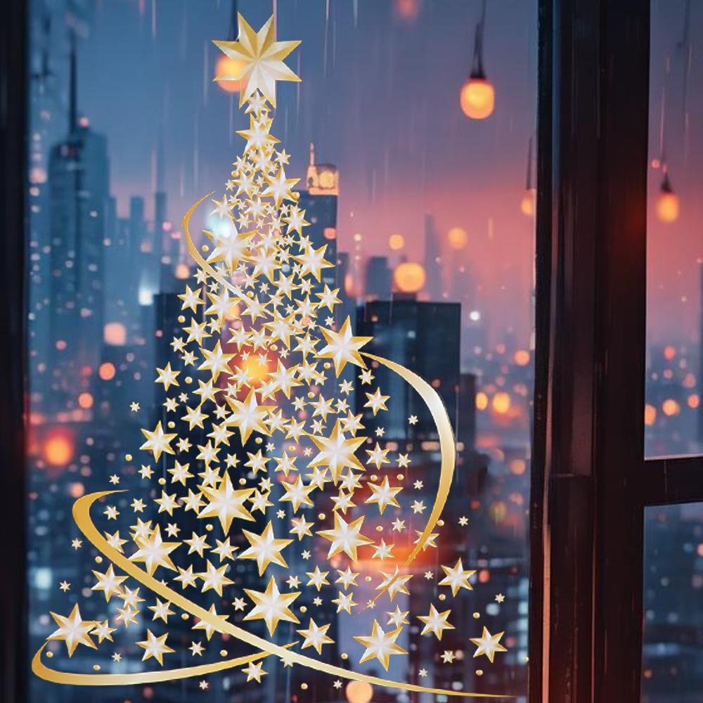 Golden Xmas Decals Large Decor Mural Home Decoration Christmas Tree Window Stickers  Party