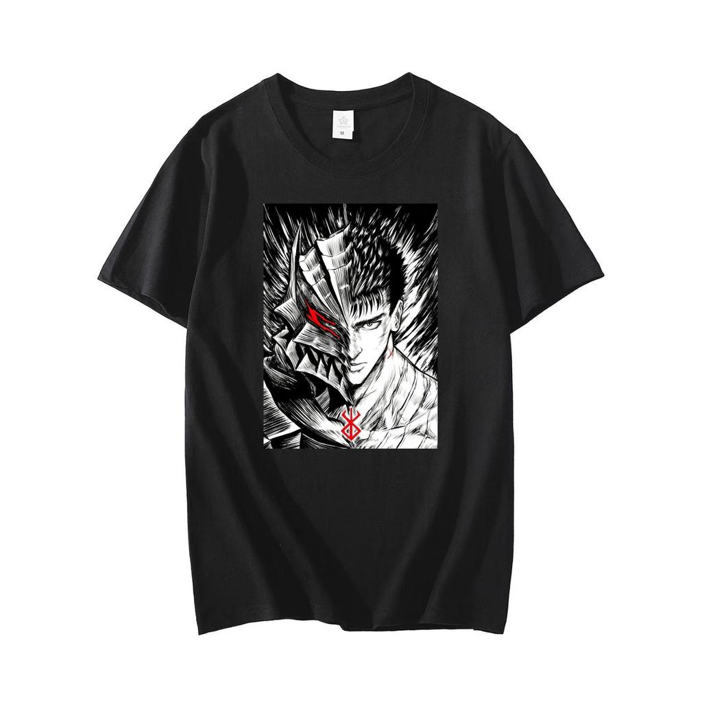 2026 New Arrival Berserk Anime Guts Print Black Cotton Short Sleeve Tshirt Adults Kids Casual Fans Tee Tops