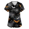 Women's V-Neck Short Sleeve Scrub Top with Pockets Halloween Print Uniform for Work