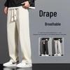 Men's Trendy Summer Ice Silk Wide-Leg Pants - Casual, Solid Color, Plus Size, Straight-Leg Sports Style