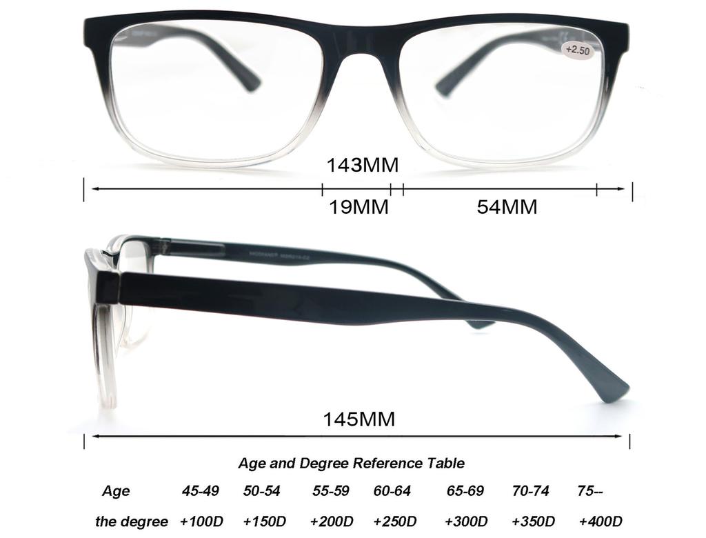 Oversize Reading Glasses Men ladies Rectangle Frame Sun Readers Eyeglasses Spring Hinge Lightweight Wear with Diopter +1.0 - +4.0
