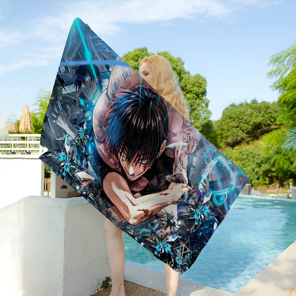 Jujutsu Kaisen Fushiguro Megumi Anime Beach Swimming Towel Soft Absorbent Washcloth Children's Gifts for Kids Travel Camping Gym
