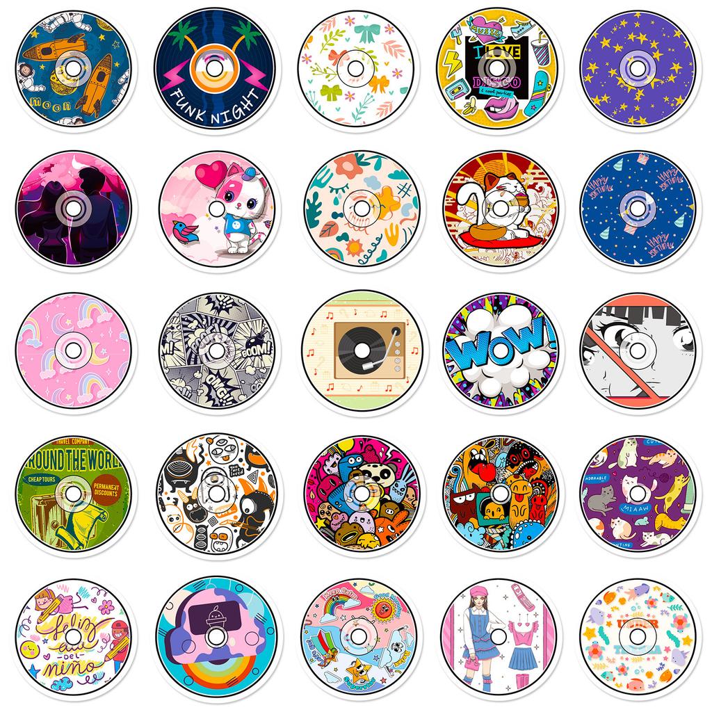 50 Stickers Music Cd Round Personality Independent Diy Decorative Stickers Can Be Repeatedly Pasted Waterproof