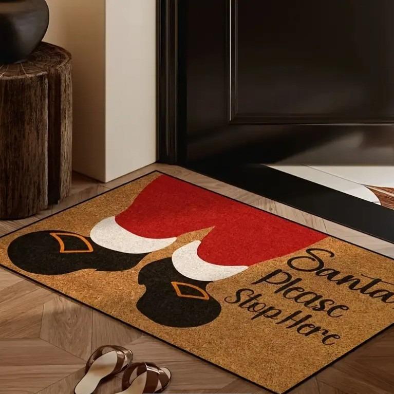 Christmas Themed Door Mat With Festive Patterns Non Slip Durable Entrance Rug Indoor Outdoor Home Decor For Families