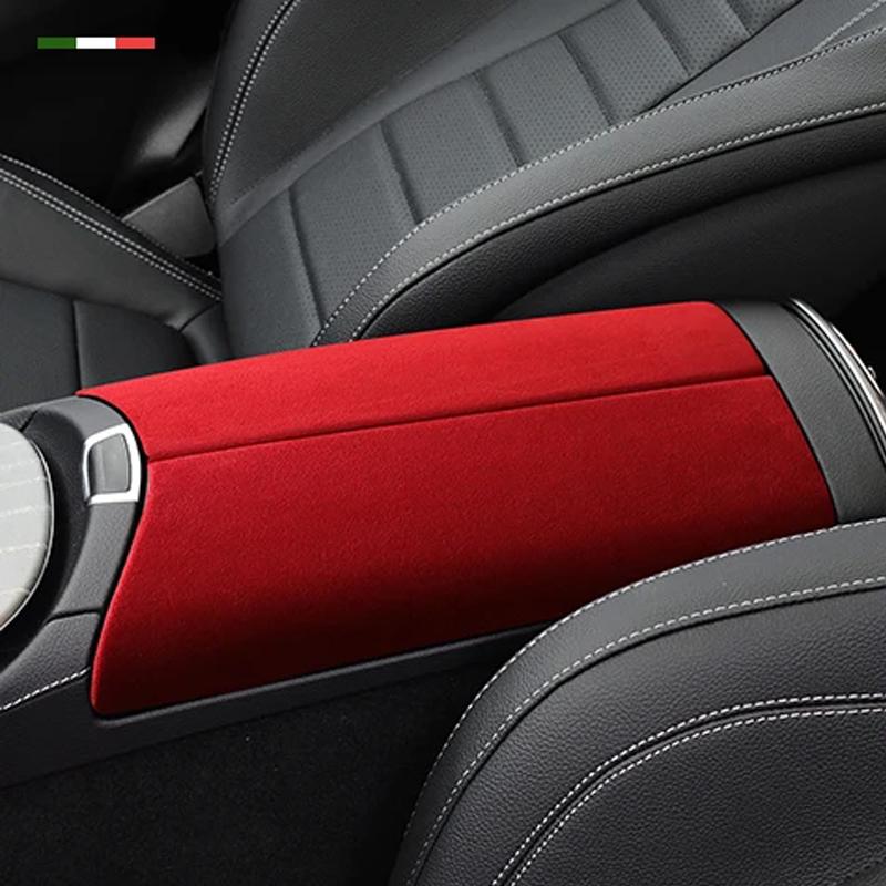 Top Suede Car Armrest Box Lid Cover For Mercedes Benz E-Class 2016- Central Control Protection Pad Interiors Moulding Trim