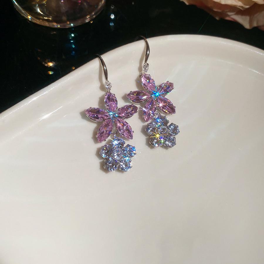 Zircon Floral Water Drop Pendant Earrings & Necklace Set - Trendy Design Clavicle Chain Accessory