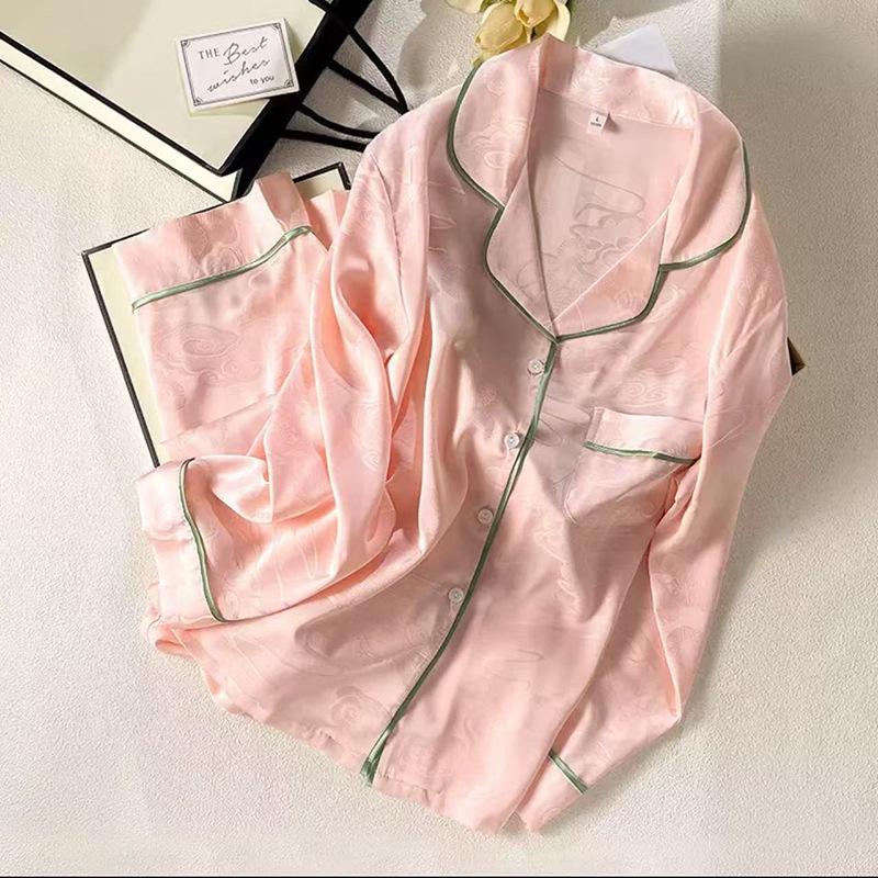 2025 Auspicious Clouds Ice Silk Padded Pajamas - Women's Two-Piece Set In Milk White, Long Sleeve & Pants