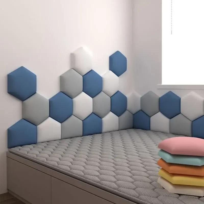 1pc Anticollision Hexagonal Headboard Bed Soft Bag Set 3D Wall Sticker Tatami Children's Bedside Decor Aesthetic Home Decoration