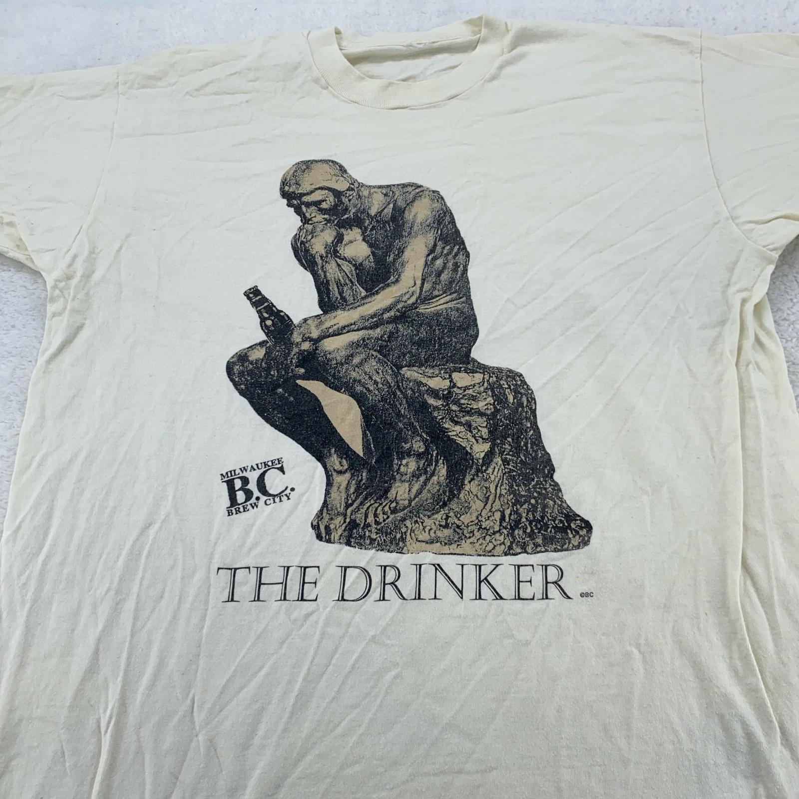 

Винтажная рубашка Milwaukee Brew City The Drinker Мужская L/XL Забавная Пивная Мыслитель 90-е M