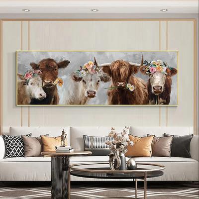 Cows with Flowers Posters Abstract Animals Canvas Painting Wall Art Pictures for Living Room Home Decoration Cuadros No Frame
