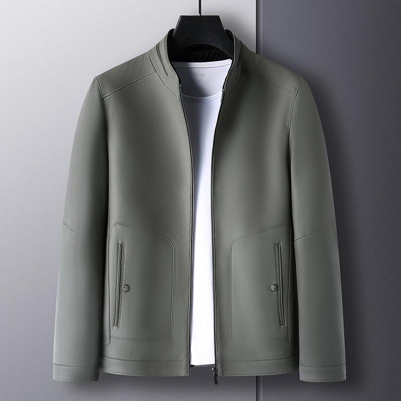 

Новая мужская кожаная куртка с воротником-стойкой, осенне-зимняя мужская кожаная куртка, деловая повседневная куртка из флиса 195