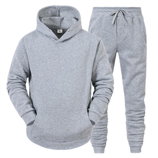 2Pcs/Set Long Sleeve Elastic Waist Mid-rise Thickened Sportswear Set Men Winter Solid Color Pockets Hooded Sweatshirt Pants Set Daily Clothing