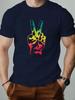 Unisex O Neck Tee Rainbow Peace Hand Gesture Print Cotton Short Sleeve Loose Summer Breathable Daily Casual Basic Wear Top