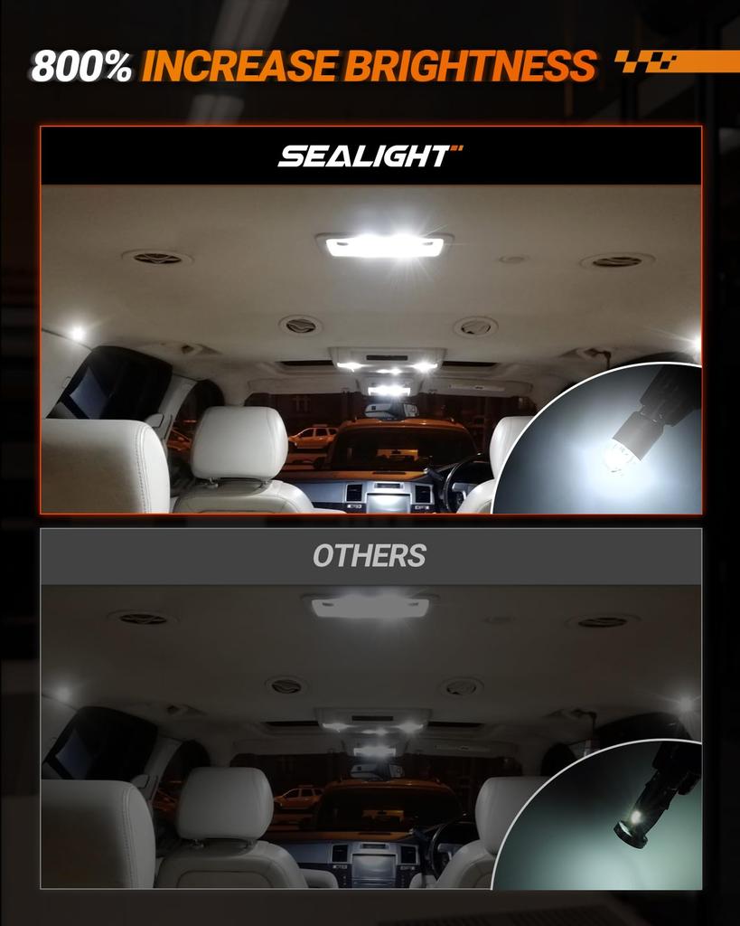 SEALIGHT T10 LED Room Position License Plate 3030SMD Bright LED High Brightness Small Dome Map Super Vehicle Inspection Hour 168 2825 Pack of 10 Lamp,