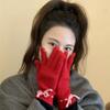 Student riding warm gloves autumn and winter cute bow knitted gloves female student finger gloves
