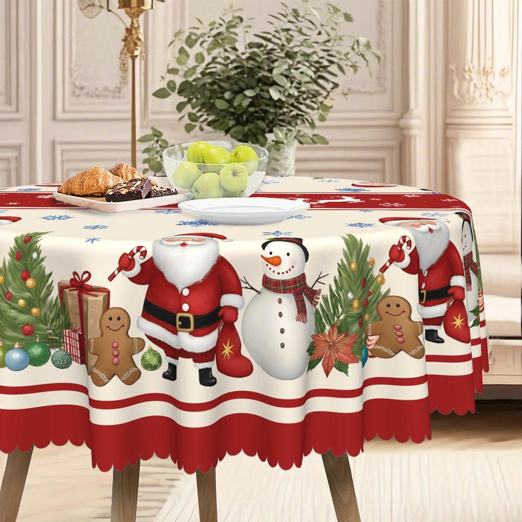 Christmas Tablecloth Santa Snowman Elk Christmas Tree Print, Dining Table Decorative Cloth, Round Table Square Table Universal