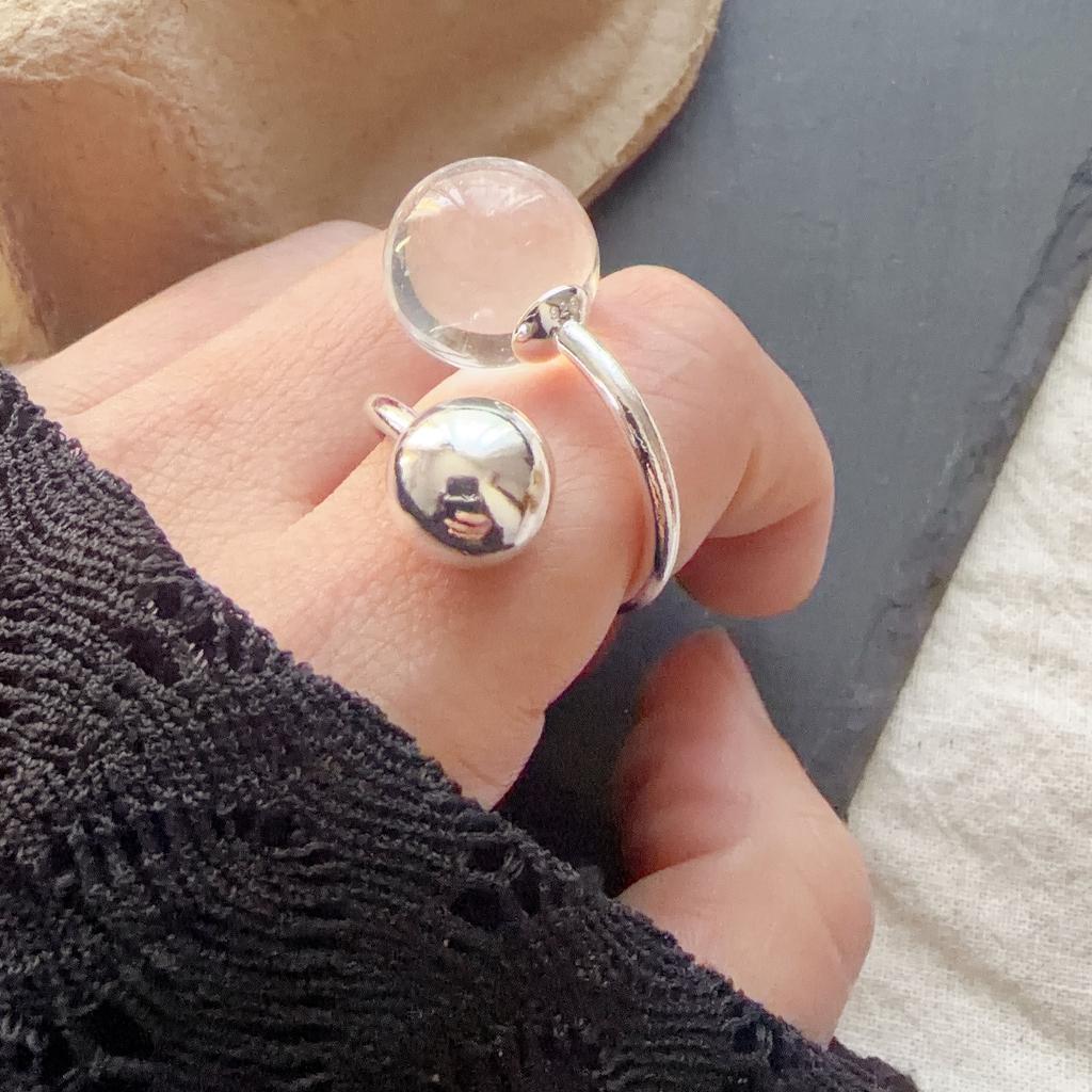 925 Sterling Silver Rings for Women Couple Minimalist Handmade Simple Big Ball Ring Fine Jewelry Gift Prevent Allergy