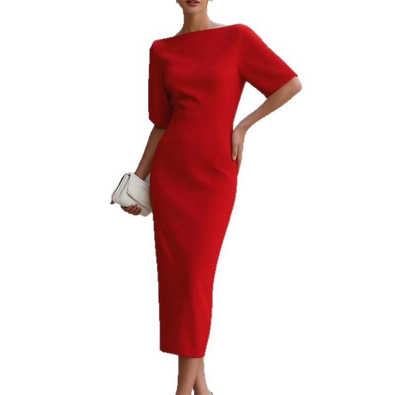Nuovi abiti da donna primaverili, vendita calda transfrontaliera europea e americana, alla moda ed elegante, tinta unita, aderente, vestito da sera aderente