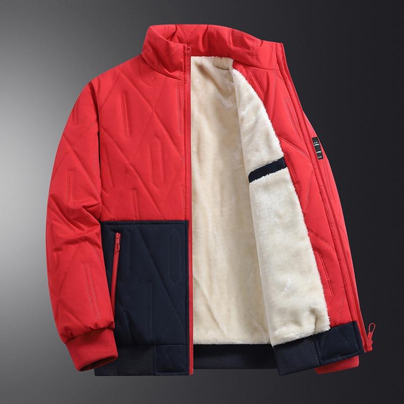 Fleece and Thickened Cotton-padded Men's Off-collar, Cotton-padded Men's, Dad's Casual Jacket, Old Men's Stand-up Collar Leather Cotton-padded Clothes