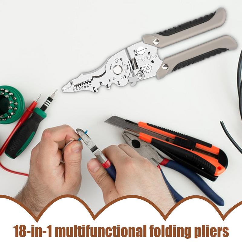 Foldable Crimper And Stripper 18-in-1 Multifunctional Wire Crimping Tool Automatic Electrical Cable Strippers With Non-slip