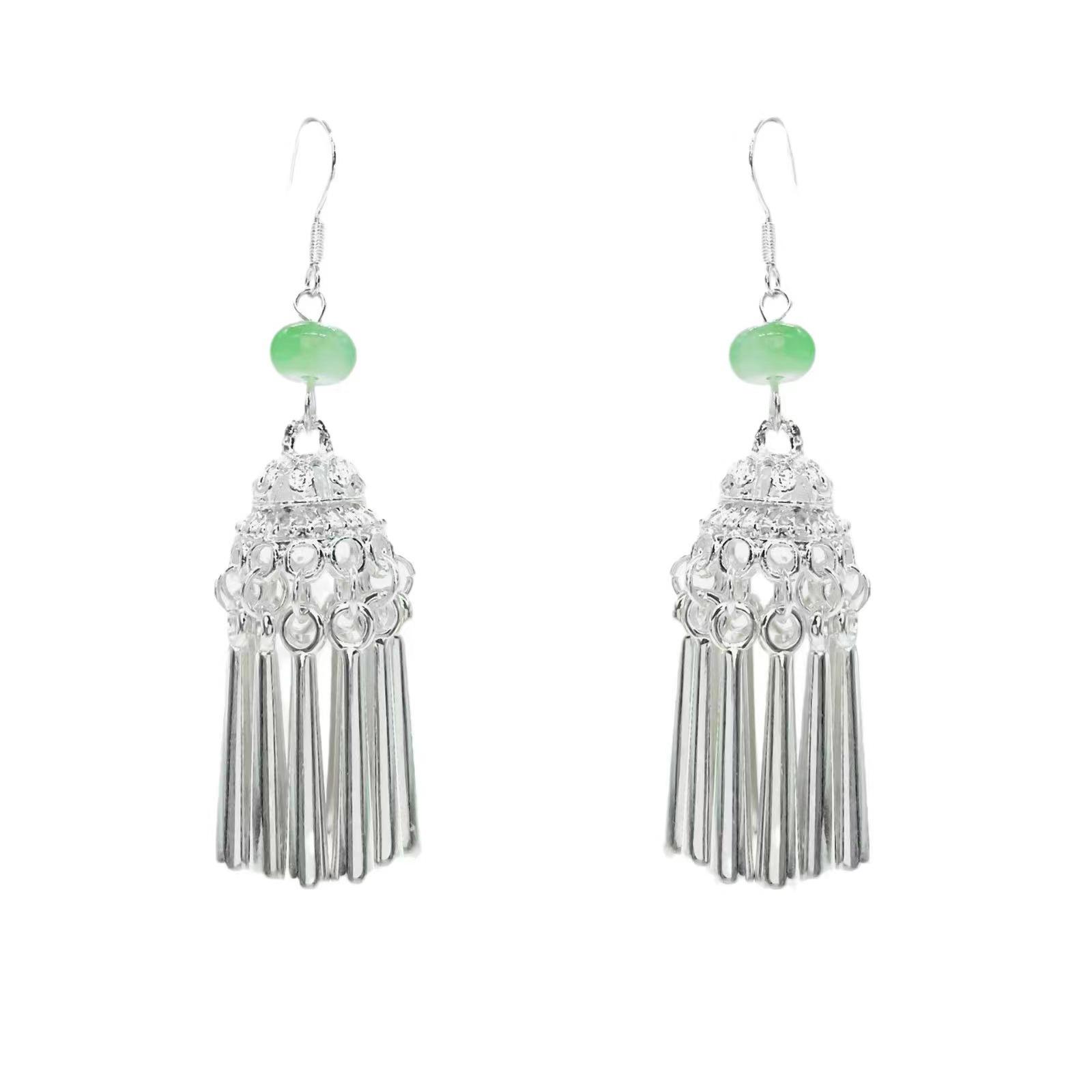 

Ethnic style imitation Miao silver earrings women s fringed long earrings temperament court stud earrings earrings