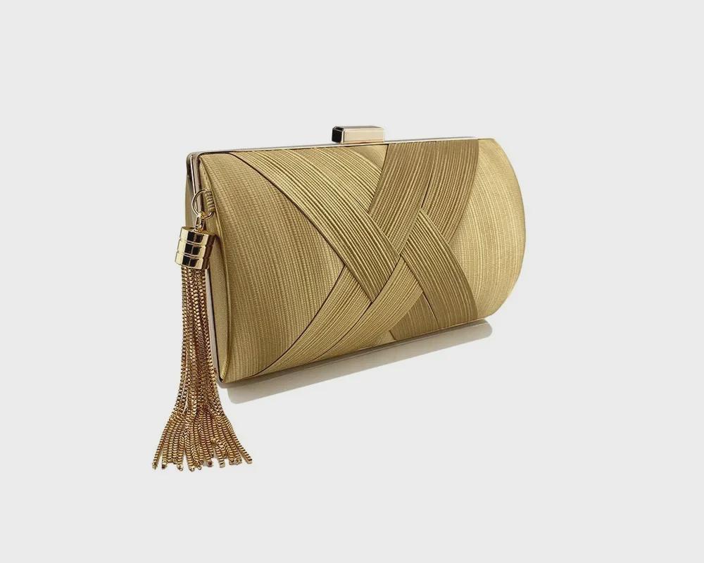 Tassel Woven Metal Evening Clutch Bag