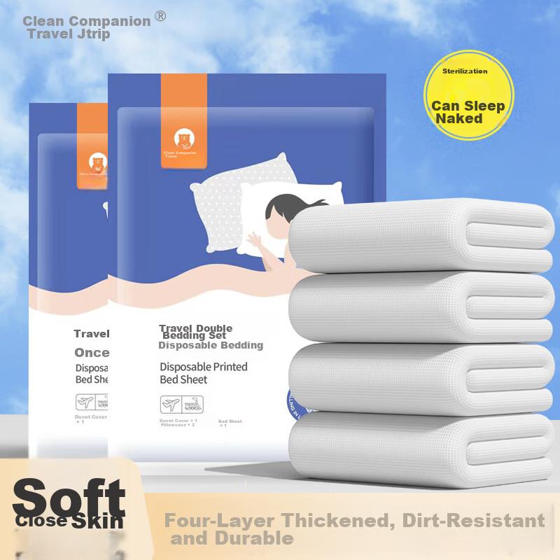 Jtrip Disposable Bedding Set for Travel: Thickened Hotel Bedding Including Sheet, Duvet Cover, And Pillowcases for Couples