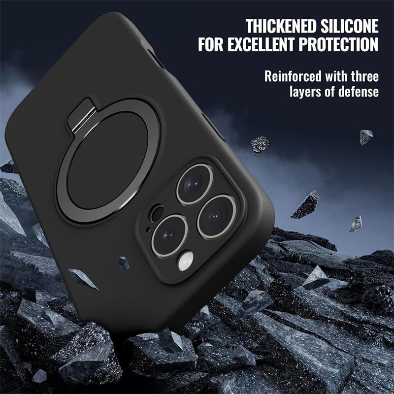 Liquid Silicone Magnetic Ring Holder Case for Magsafe IPhone 16 15 14 13 12 Pro Max Plus 16Pro 15Pro Mag Safe Stand Phone Cover