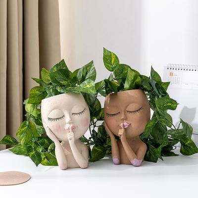 Resin Flower Pot Succulent Head Art Vase Face Planter Portrait Garden Plant Vase