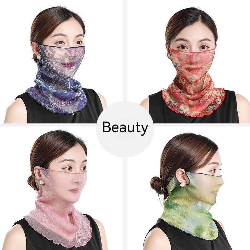 Summer Sunscreen Mask Women's Neck Protection Ear Hanging Veil Neck Scarf Anti-ultraviolet Silk Scarf Gauze Scarf