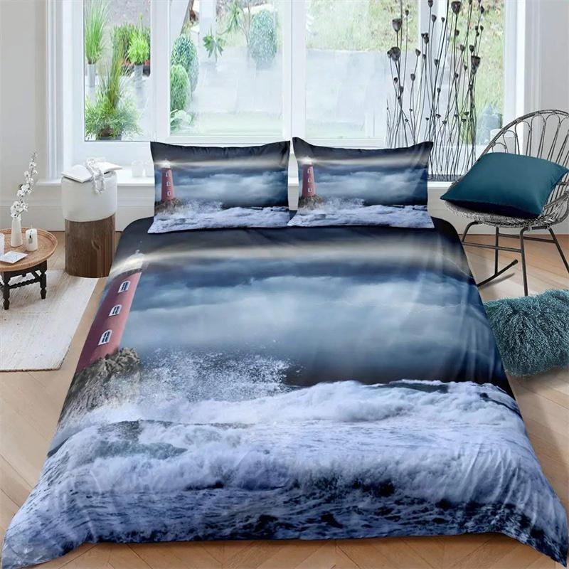 Beach Sea Wave Ocean Duvet Cover Sunset Hawaiian Palm Tree Wave Comforter Cover Tropical Island and Sea Beach Nature Theme Decor