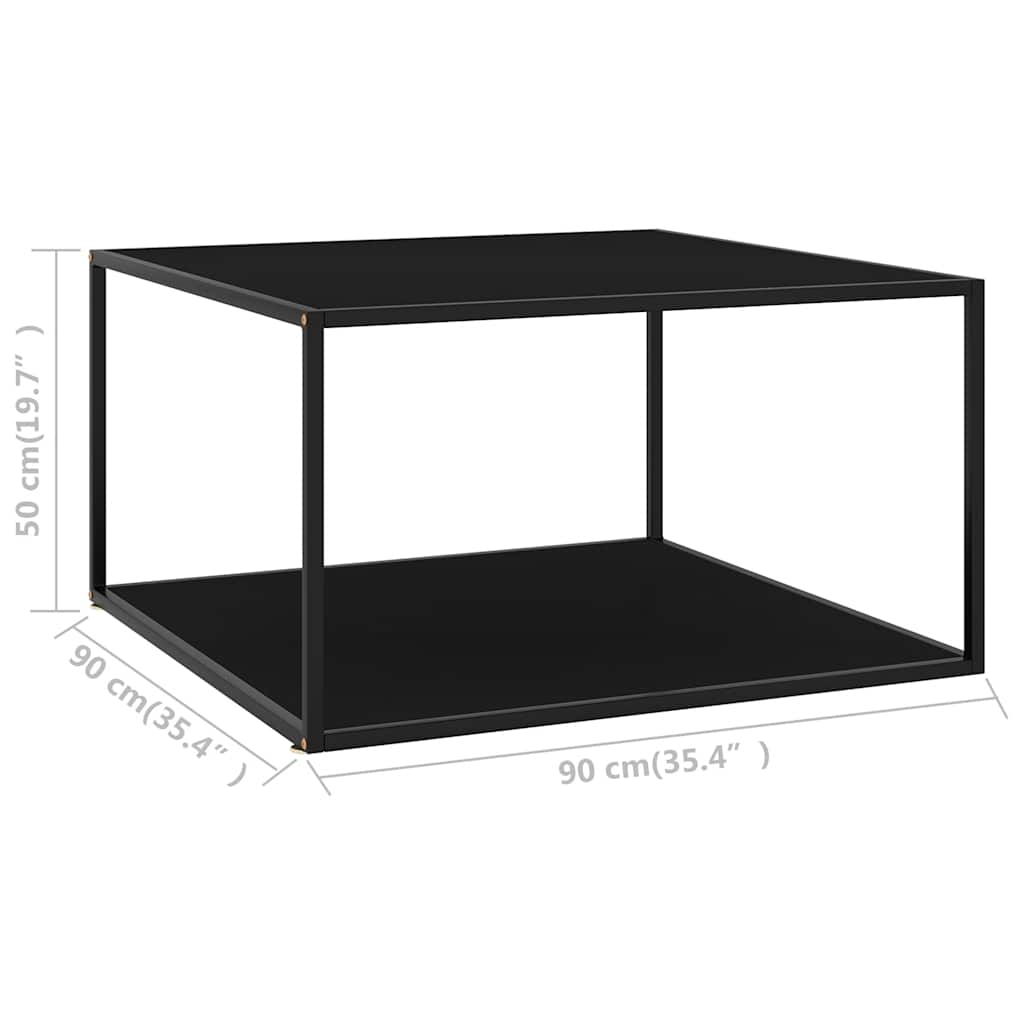 Black Coffee Table with Black Glass 90 X 90 X 50 Cm