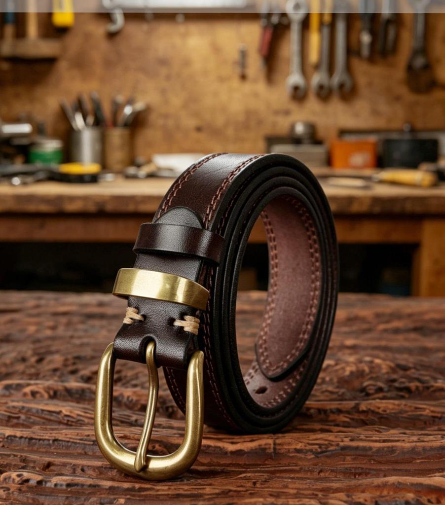 Women's Retro Leather Jeans Belt - Top Layer Cowhide, Pin Buckle, Vegetable Tanned, Casual Hong Kong Style