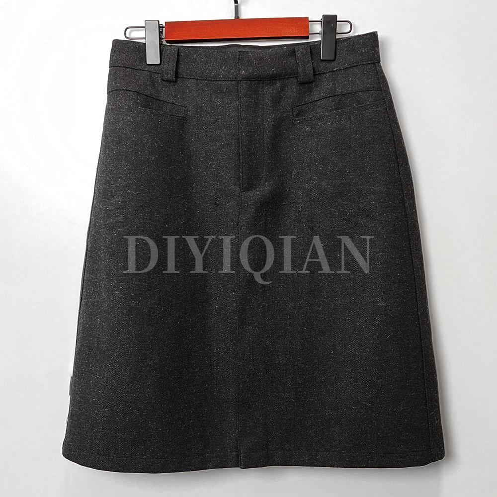 

DIYIQIAN Women s Wool High Waist Midi Skirt - Autumn/Winter Versatile Slim Fit for Simple Commute Small серый