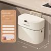 Kitchen Hanging Trash Can Household Cream White Traceless Adhesive Cabinet Trash Basket with Lid Household Wall Hanging Ins