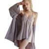 Women's Summer Thin Sexy Pajamas Suspender Pajamas Imitation Silk Two-piece Nightgown with Chest Pad