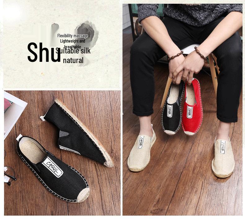 Men's Summer Canvas Slip-Ons: Breathable Linen Straw Weave, Shock-Absorbing Casual Shoes for Couples