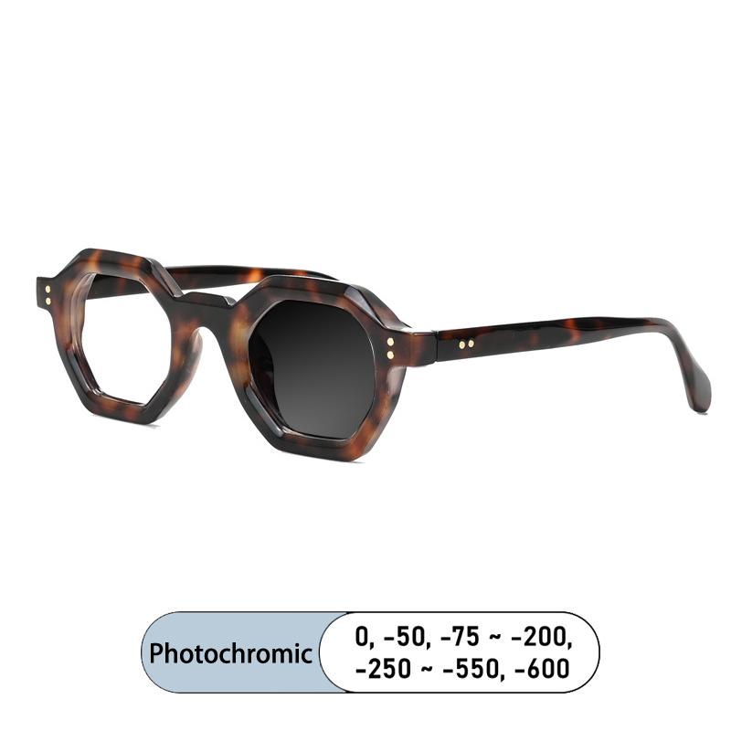 

New Brand Design Fashion Hexagon Frame Myopia Glasses Custom Prescription Photochromic Anti Blue Light Women Short Sight Eyewear Myopia-6.0