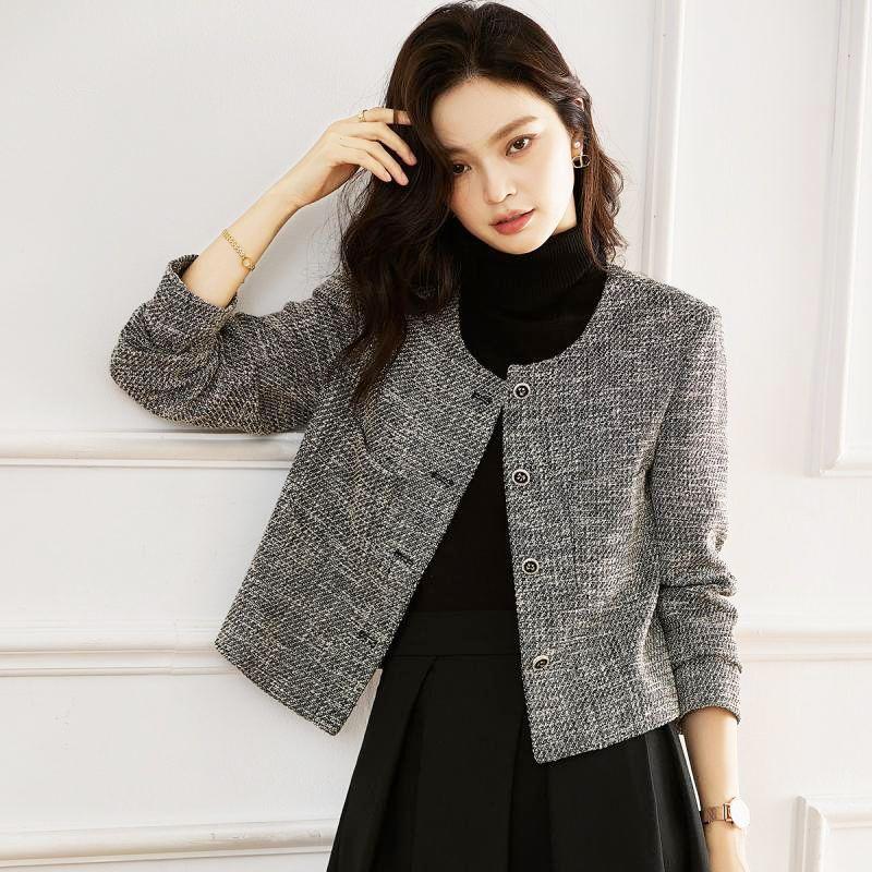 Elegant Autumn Little Fragrant Wind Coat Women Simple Retro High Quality Youthful Short Blouse Fashionable