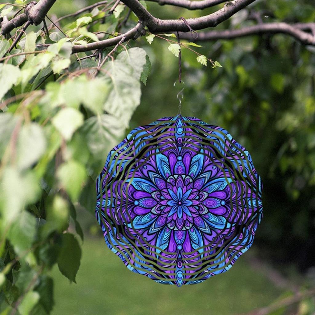 Bohemian Style 10 Inch Metal Wind Spinner Vibrant Mandala Design Garden Decor for Patio Lawn Balcony All Season Outdoor