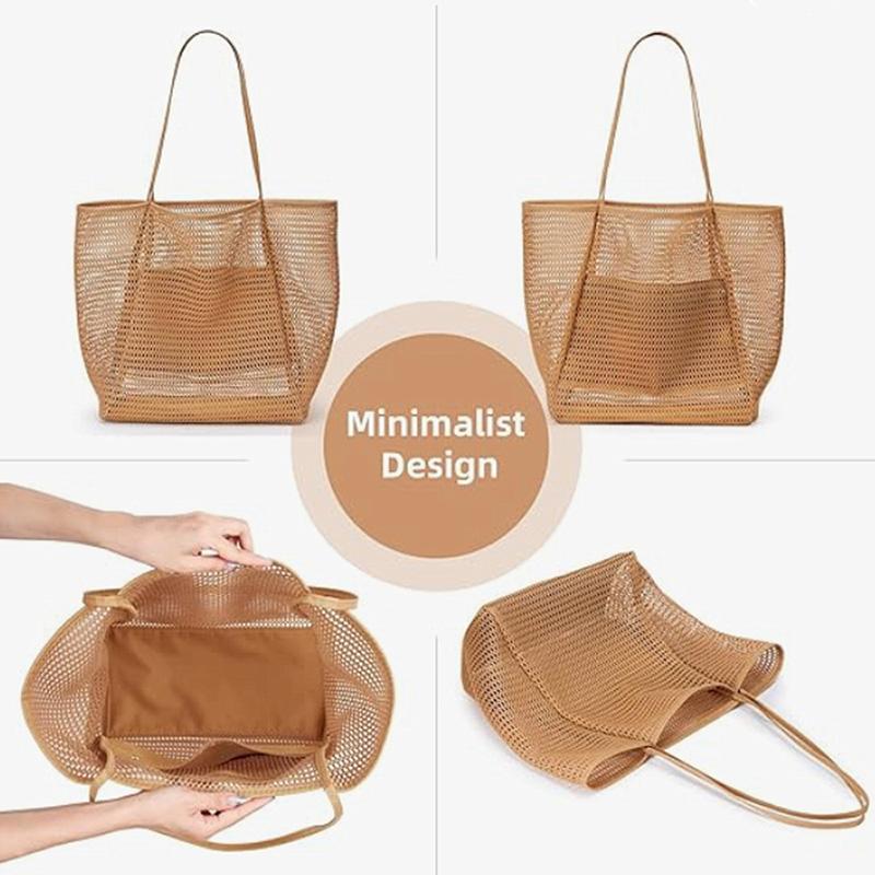 Mesh Beach Bag Large Capacity Simple Travel Shoulder Bag Hollow Handbag Toiletry Swimming Storage Bag for Outdoor Travel