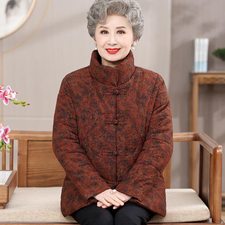 Cotton Coat for Women, Middle-aged and Elderly, Plus Velvet Thickened Turtleneck Cotton Coat for Winter Style, Elderly, Warm Mother Suit