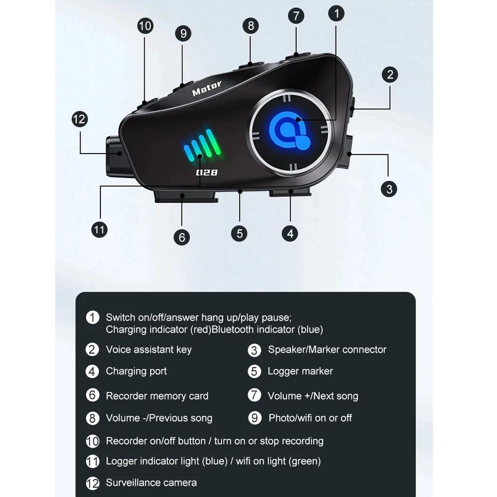 Motorcycle Bluetooth Helmet Headset BT5.3 With HD Driving Recorder Wireless Camera 1080P Hard Disk Video Recorder Call Headset