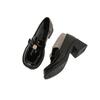 2025 new spring and autumn British small leather shoes women's jk high heels black loafers thick heel single shoes large size 41 to 43