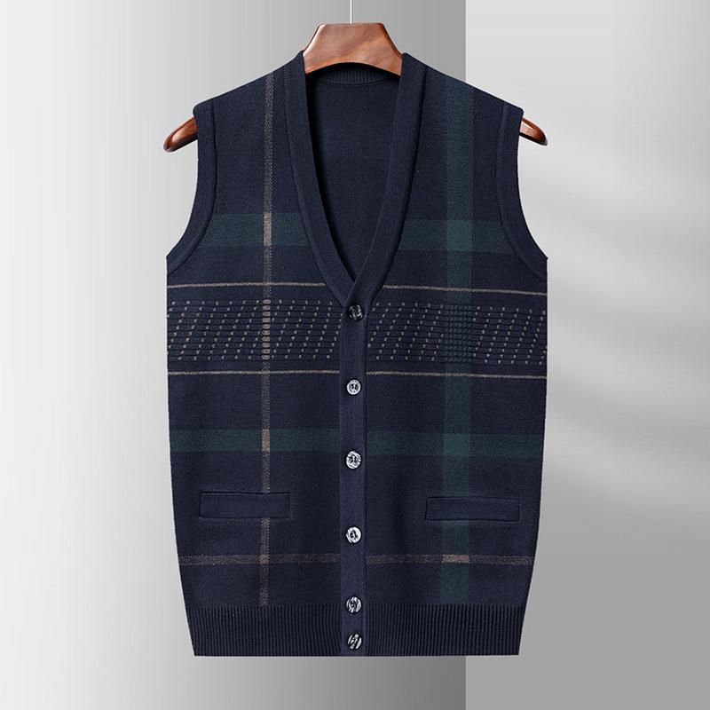 Dad Sweater Vest Men's Warm Sleeveless Waistcoat In Autumn and Winter Knitted Cardigan Vest for Middle-aged and Elderly Grandpa's Clothes