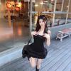 2026 new French temperament waist pinched chic white square neck vest dress children's spring and summer cake skirt