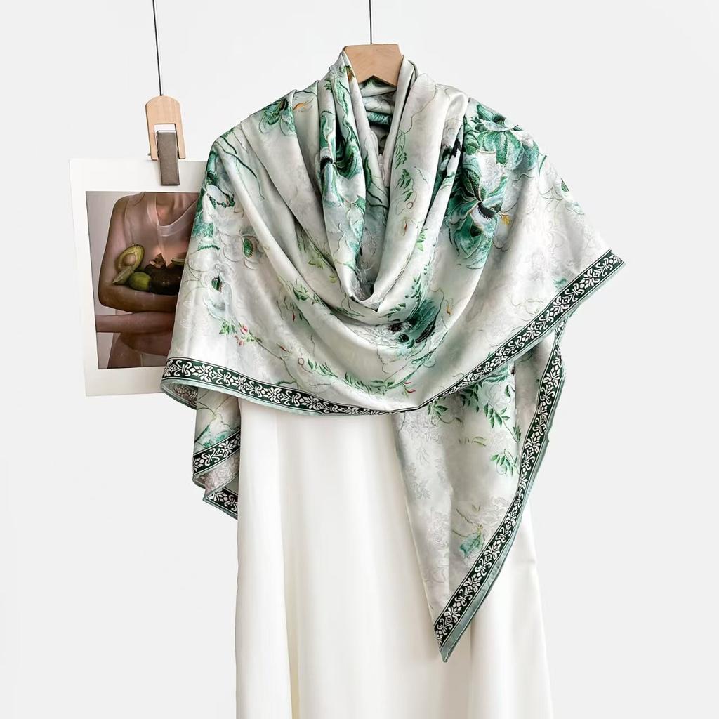 Fragrant Cloud Yarn 140 * 140 Spring And Summer Simulated Silk Large Square Scarf Shawl Women'S Summer Thin Scarf Versatile