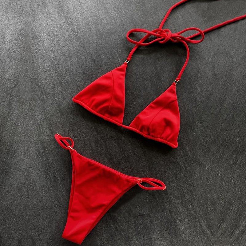 Womens Red Triangle Bikini Set With Padded Cups No Underwire High Elastic Swimwear Swimming Water Sports