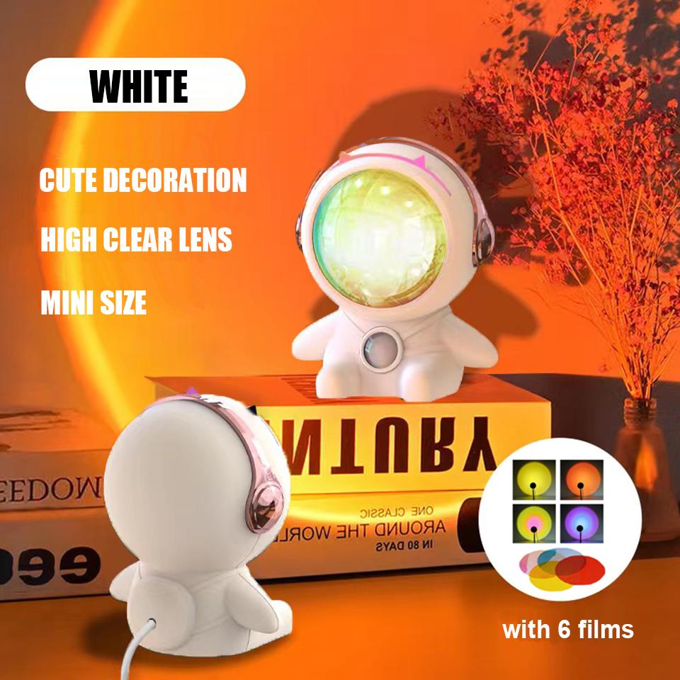 

USB-лампа Spaceman Sunset, светодиодный проектор, ночник с 6 пленками, неоновые цвета, радужная атмосфера, домашний праздничный декор, рождественский подарок белый